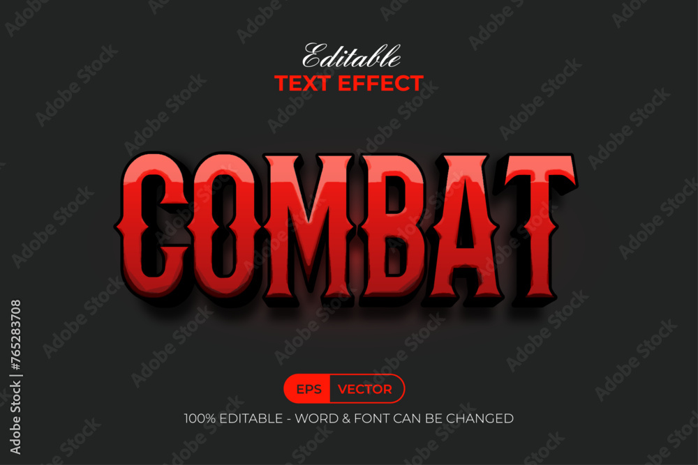 Poster combat red text effect shiny style. editable text effect.