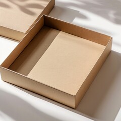 Open Cardboard Box on White Surface. Generative ai