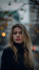 Obraz premium Minimalistisches Portrait, junge blonde Frau in den Straßen Berlins