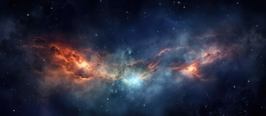 Fototapeta premium A vast area in space adorned with numerous stars, nebulas, and galaxies, creating a mesmerizing cosmic panorama