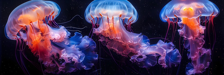  Many small jellyfish Aurelia aurita in sea Illustration  ,Hypnotic Neon Jellyfish Ballet

