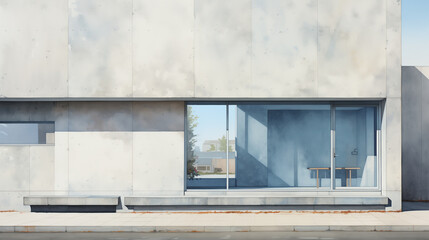 A watercolor composition depicting a minimalist architectural element, such as a simple window or a clean line of a building.