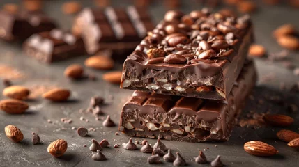 Fotobehang Close-up of chocolate bar with nuts © muji