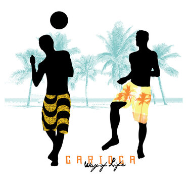 Vector illustration of sand soccer players silhouette.
