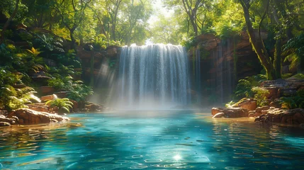  A vibrant World Water Day scene capturing a serene waterfall cascading into a tranquil pool. Generative ai © Narong
