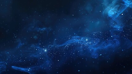 Ethereal blue particles and lights in space - A mesmerizing deep blue space scene with particles and lights that give a feeling of stargazing into the cosmos - obrazy, fototapety, plakaty
