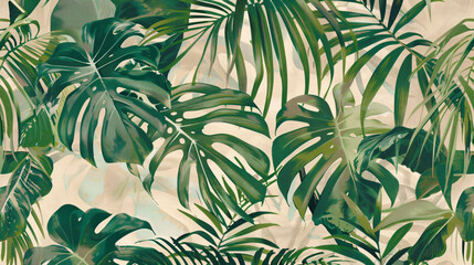 Dense tropical leaves, dark green shades, embodying lush nature. - Powered by Adobe