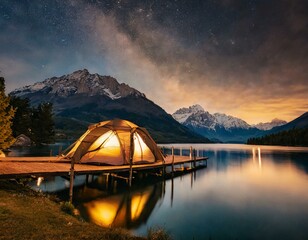 tent in the mountains at night - obrazy, fototapety, plakaty