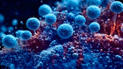 bacteria under microscope - obrazy, fototapety, plakaty