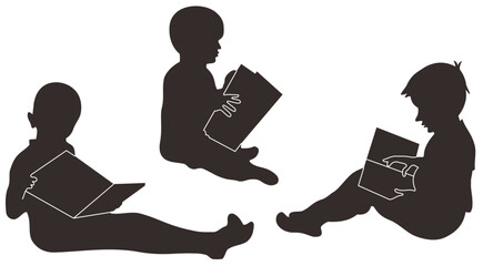 Silhouette of a boys reading a book. Set vector with transparent beackground