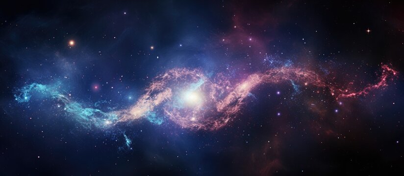 A space image showing a galaxy with a distinct spiral shape located in the center of a larger galaxy