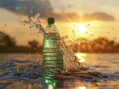 A splash of water in a green compostable bottle.