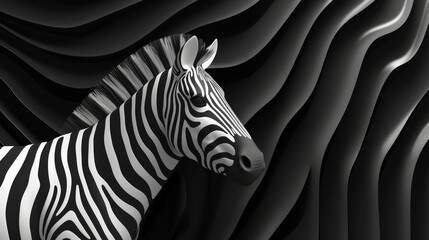A zebra on black and white background