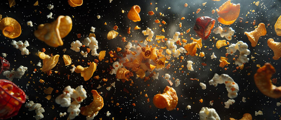 Snack particles collide in mid-air a spectacular collision of taste and sensation.