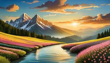 Schilderijen op glas sunrise in the mountains © Nguyen