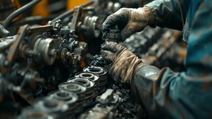 Skilled hands maintaining complex machinery.