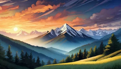 Tafelkleed sunrise over the mountains © Nguyen