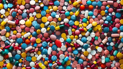 Fototapeta na wymiar Overhead view of an assortment of colorful medicines.