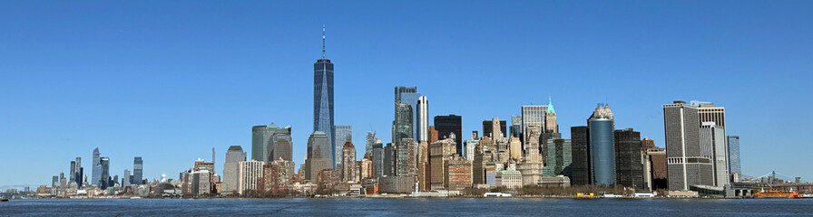 New York City Skyline Daytime Blue Sky Manhattan Wide View NYC