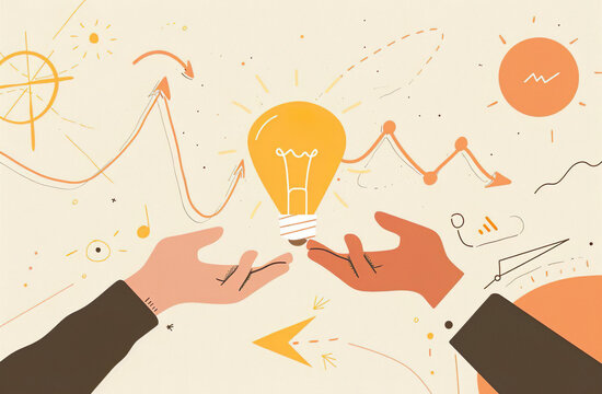 Idea Concept. Two Hands Hold Lightbulb After Brainstorming 