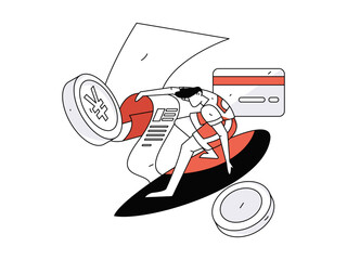 Holiday shopping people doing e-commerce online shopping flat vector concept operation hand drawn illustration
