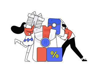 Holiday shopping people doing e-commerce online shopping flat vector concept operation hand drawn illustration
