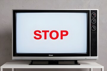 TV with the inscription on the screen: stop
