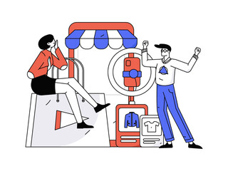 Holiday shopping people doing e-commerce online shopping flat vector concept operation hand drawn illustration
