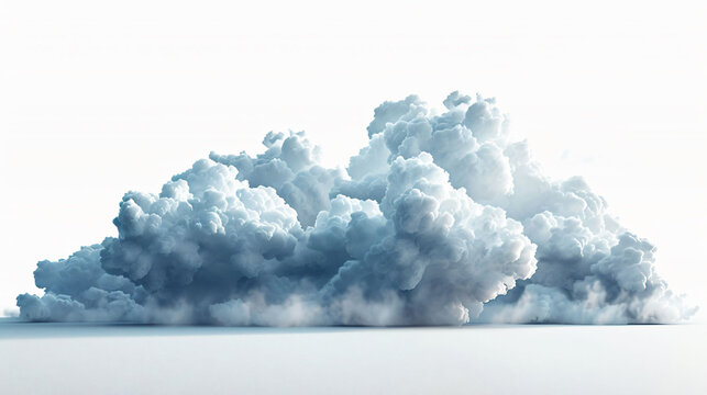 Massive, dense cumulus cloud isolated on a clean white background, depicting weather or imagination.
