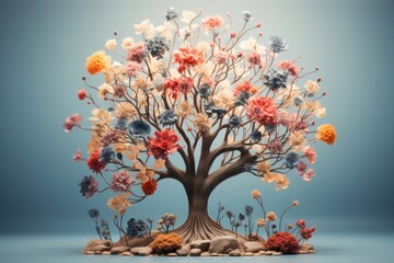 Obraz na płótnie Canvas Tree Formed by Flowers and Rocks Generative AI