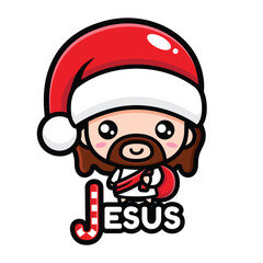 cute jesus wearing santa hat