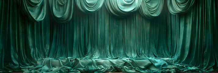 blue curtains with spotlight,
Enchanting Green Stage - obrazy, fototapety, plakaty
