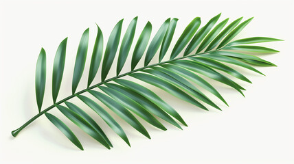 A fresh, verdant date or coconut palm leaf showcases its intricate textures and shades of green. Isolated on white with shadow, 3d.