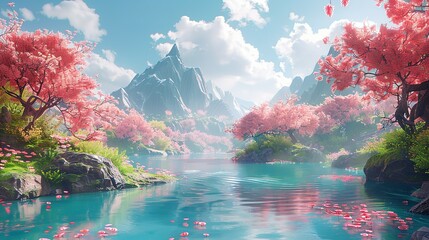 Serene 3D cartoon scenes, soothing sounds, gentle light play - obrazy, fototapety, plakaty