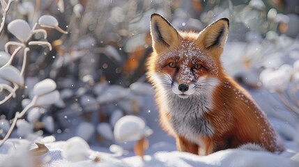 Cute fox baby in snow, winter,