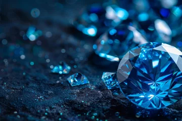Fototapeten Blue gemstones on a dark background, sparkling © InfiniteStudio