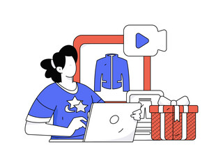 Holiday shopping people doing e-commerce online shopping flat vector concept operation hand drawn illustration
