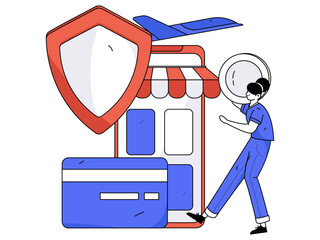 Holiday shopping people doing e-commerce online shopping flat vector concept operation hand drawn illustration
