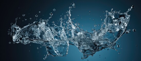 A detailed view of water droplets splashing on a vibrant blue background