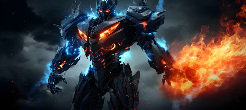 photograph of a Transformers robot black rose adorned in celestial sun and moon, ai generative