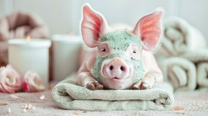 Adorable spa pig: cute and pampered pig enjoying relaxing spa treatments, a charming and delightful scene of animal wellness and indulgence, perfect for showcasing relaxation and cuteness