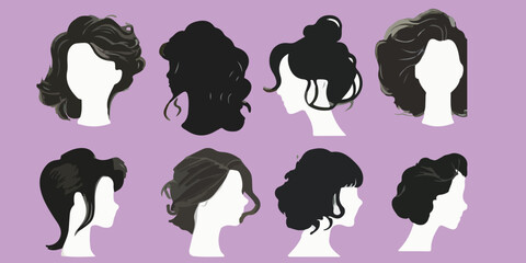 vector art collection of various modern women's hairstyles. hair ties. women's fashion. female beauty. for cosmetic and skin elements