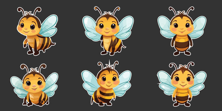 vector art collection of cute honey bee stickers