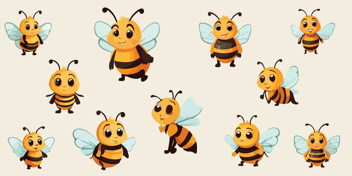 vector art collection of cute honey bee stickers