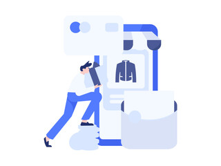 Holiday shopping people doing e-commerce online shopping flat vector concept operation hand drawn illustration
