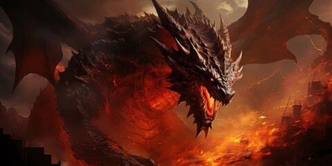 Dragon Surrounded by Fire Generative AI - obrazy, fototapety, plakaty