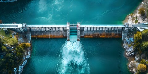 Harnessing Renewable Energy: Aerial View of a Hydropower Dam in the Swiss Alps. Concept Renewable Energy, Hydropower, Swiss Alps, Aerial View, Dam