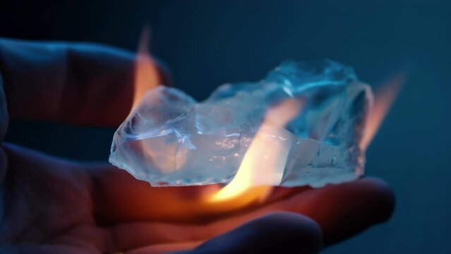 A closeup of a small aerogel sheet being held up against a flame miraculously remaining cool to the touch. In addition to its insulating properties aerogel is also being studied
