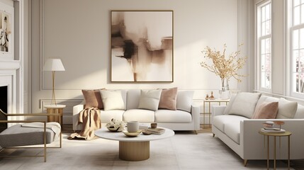 Modern luxurious living room interior composition with elegant palette and background  - obrazy, fototapety, plakaty
