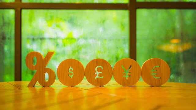 Percent symbols and various currency symbols such as the dollar, the euro, the yen, etc.